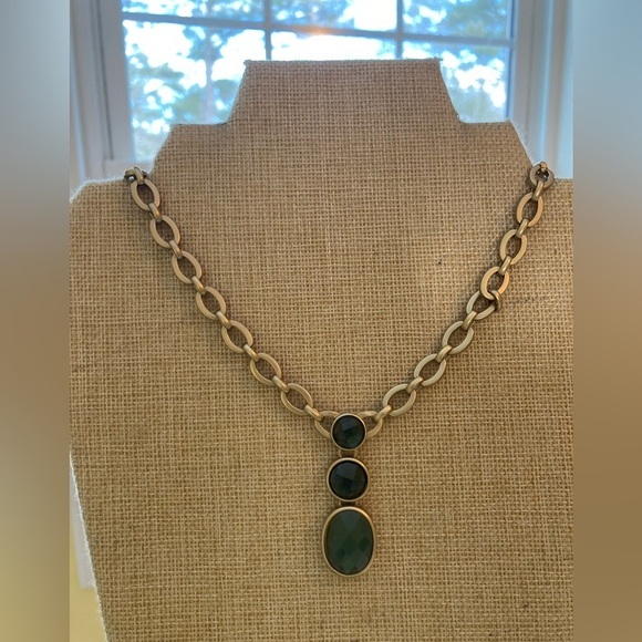 Anne Klein Jewelry - Anne Klein‎ Chain Link Necklace w/ Green Drop Pendant